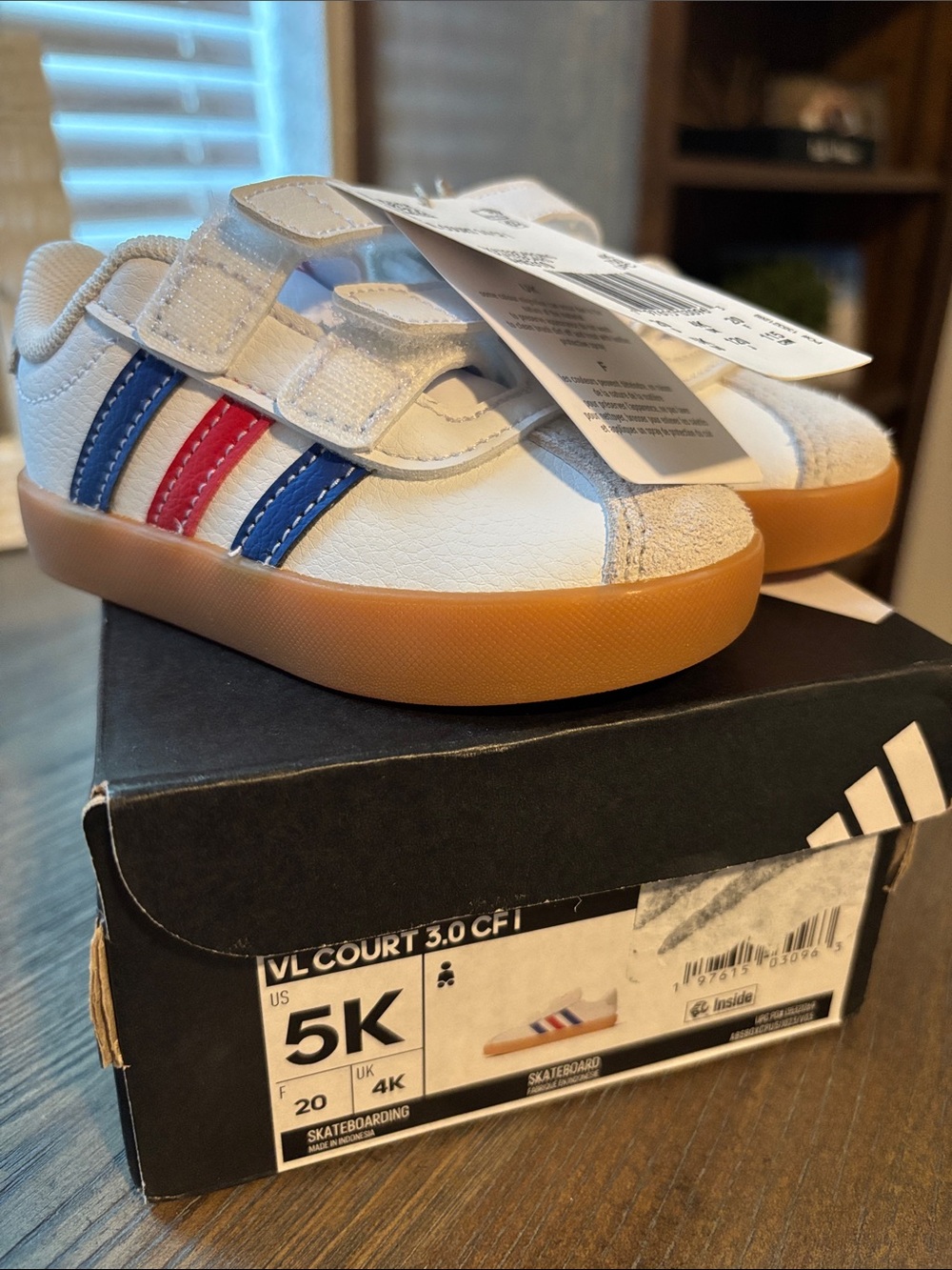 Toddler Size 5 Adidas VL Court 3.0 Blue/Red Stripes - Velcro Closure - NWT